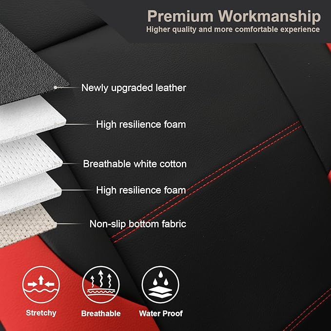 GIANT PANDA Front Car Seat Cover for Hyundai, Leather Bucket Seat Covers Custom Fit Hyundai Sonata Elantra Santa Fe Tucson Accent Kona Palisade Genesis Venue Ioniq (Red+Black) 2-Pack