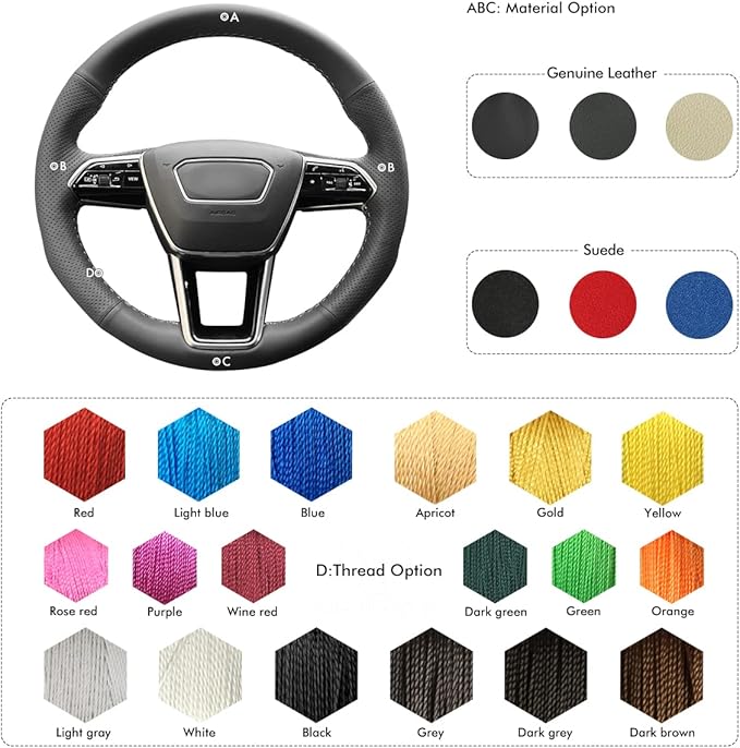 MEWANT Custom Hand Stitch Artificial Leather Steering Wheel Cover for Audi A6 A6 Allroad A7 RS 6 Avant RS 7 S6 A7