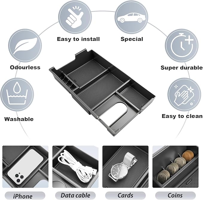 SKTU for 2007-2021 Toyota Tundra Center Console Organizer for 2007-2021 Toyota Tundra/Sequoia Console Tray 2007-2021 Tundra Sequoia Accessories ABS Durable Armrest Storage Box