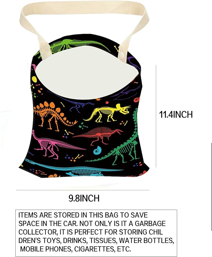 ANKVRP Car Garbage Can, Hanging Car Trash Can Bag for Vehicle, Travelling, Camping, Cute Car Back Seat Organizer, Cute Dinosaurs