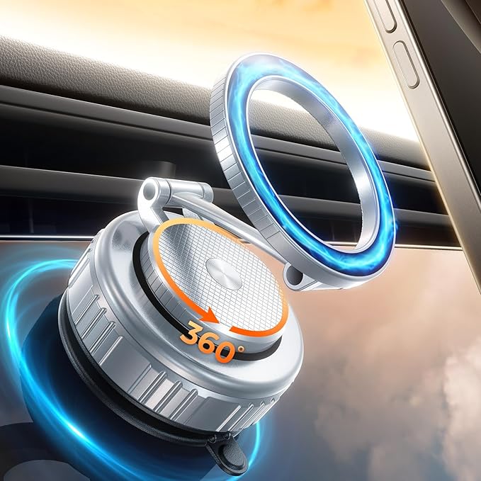 Haassue 2026 Upgraded Vacuum Magnetic Car Phone Holder [89+LBS Suction/2800gf Magnet], Suction Cup Phone Mount, Ultra-Strong Magnetic Stand for Car/Mirror/Gym/Kitchen/iPhone17 16 15 14 13 12, Silver
