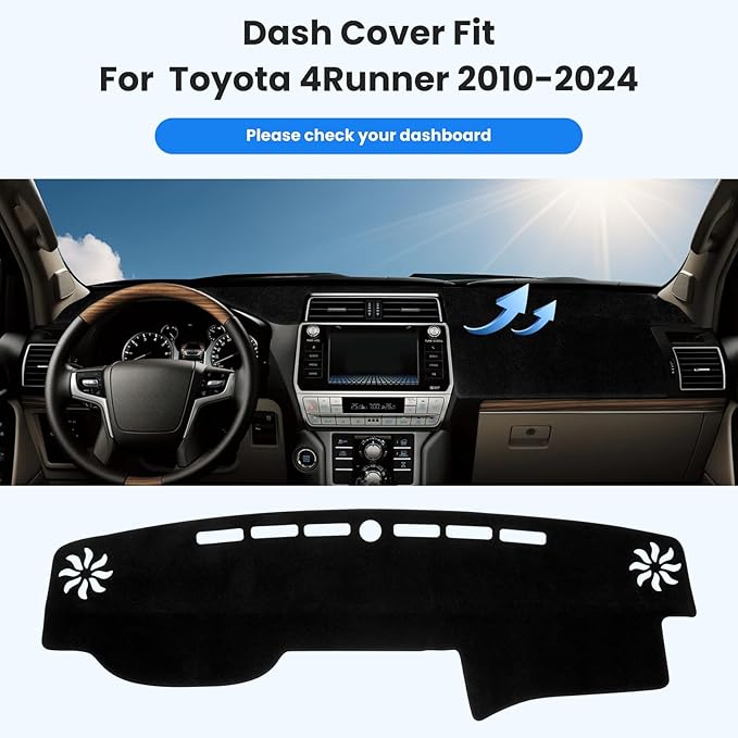 Dash Cover Compatible with Toyota 4Runner 2010-2024 Full Set, Dashboard Cover Mat and Center Console Cover Pad, Custom Fit Sunshield Protector Interior Car Accessories