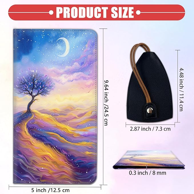 Car Registration Holder, PU Leather Vehicle Card Document Glove Box Organizer, Women Interior Auto Accessories Case for Cards, Driver License Car Insurance Holder, Purple Dark Night Trees Starry Sky 2