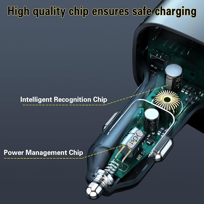 USB C Car Charger, 81W Multiport 6-Port PD & QC3.0 Fast Charger for Multiple Devices, Cigarette Lighter Adapter Car Travel Essentials with 5FT Cable, Compatible with iPhone 15/16/17, Pad, Galaxy S24