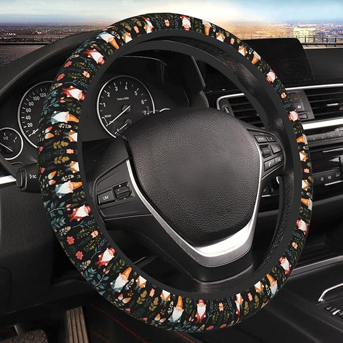 Nordic Gnomes Car Steering Wheel Cover, 15 Inch Steering Wheel Cover Stylish Decor for Most Cars