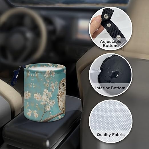 Brosoneto Owl Floral Car Trash Can Garbage Bin Universal Hanging Cars Garbage Can Cars Interior Accessories Fit Most Vehicle SUV Truck