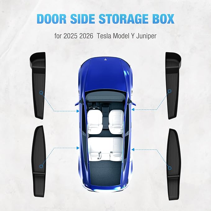 Door Side Storage Box for 2025 2026 Tesla Model Y Juniper Accessories, Waterproof TPE Front & Rear Door Pocket Liners Tray Protector Liner 4pcs (Only Fit New Model Y)