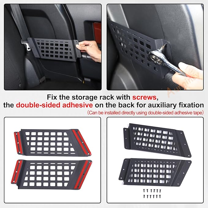 Aunginsy Rear Door Storage Pockets Box Compatible with Toyota FJ Cruiser 2007-2023 Aluminum Rear Door Side Storage Baffle Basket Bag Backseat Hanging Storage Box Trunk Organizer Expansion Accessories