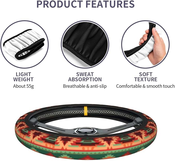 Stripes Cute Steering Wheel Cover Non-Slip Breathable Sweat-Absorbent Suitable for SUV Van Truck Car Universal Protection Accessories 15 Inch Suitable for Women Men