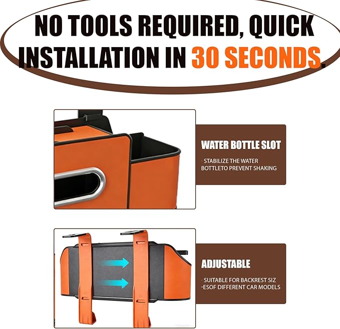 Car Backseat Organizer Multifunction Storage Box Vehicle Seat Accessories Cup Tissue Trash Hooks Phone Snack Drink Handbag Leather Interior Utility Portable Durable Easy Installation Secure(Brown)