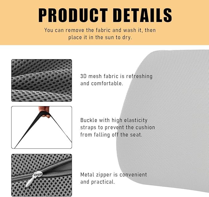 Lumbar Support Pillow, Memory Foam Back Support Cushion, Lumbar Pillow Improving Sitting Posture & Back Pain Relief Suitable for Car, Office Chair, Car Accessories (Gray)