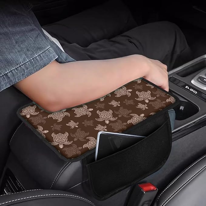 Dreaweet Car Center Console Cover Brown Sea Turtle Car Accessories Arm Rest Cover Pad for SUV Truck Van,Soft Car Armrest Cover Protector Universal Console Covers Cushion Pad