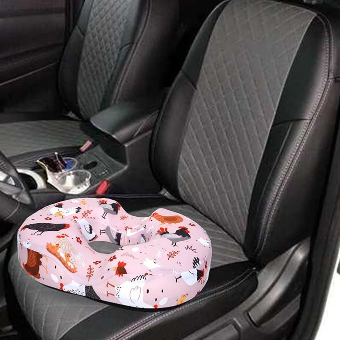 Donut Pillow for Hemorrhoids Seat Cushion for Tailbone Pain Relief - Chicken Rooster Home Office Chair Cushion for Long Sitting Work - Memory Foam Car Seat Cushions for Driving Butt Pain Pressure