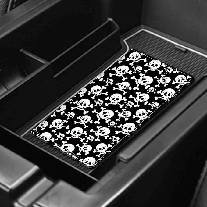 ADUQLZUX Leather Car Registration and Insurance Card Holder, Cute Car Accessories Vehicle Glove Box Car Organizer for Documents, Cards, License Black White Skulls
