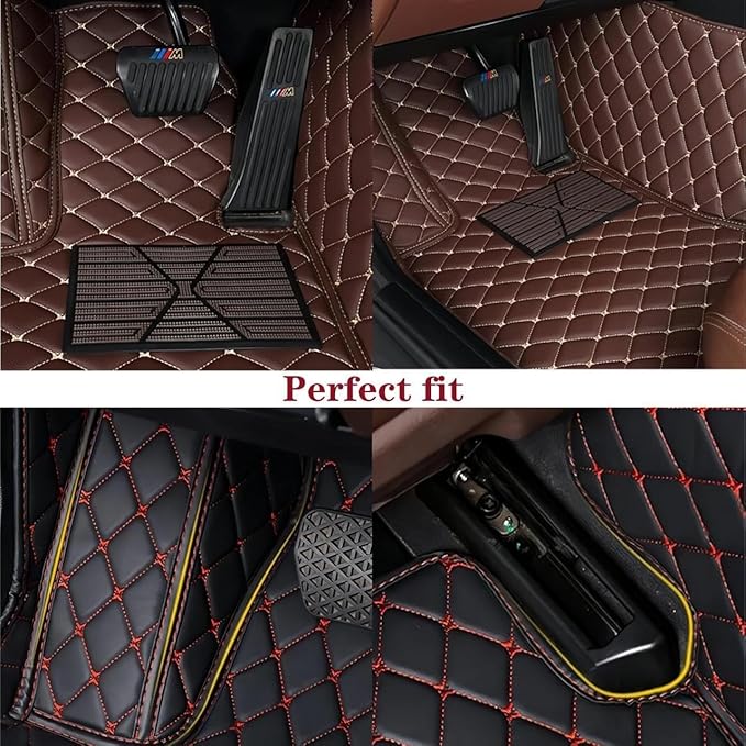 Custom Luxury Car Floor Mats Suitable for All Sedans, Sports Cars,SUV, Business Vehicles, Trucks, Waterproof and Anti Slip Fully Covered Leather Floor Mats (Black)