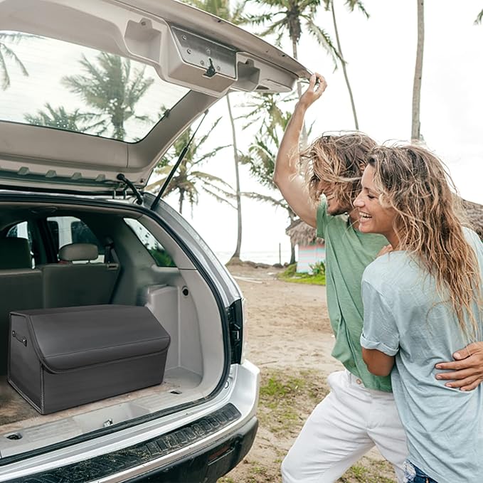 Ergocar Car Trunk Organizer, Car Boot Organiser Collapsible with Lid, Multi-Compartment Car Trunk Organizer Box with Securing Straps and Handles, Non Slip Bottom, Essential Car Accessories