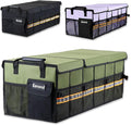 EAROND Car Trunk Organizer with Lid,Collapsible Car Storage Organizer with Multi Compartments and Securing Straps for SUV,Sedan,Jeep-Green