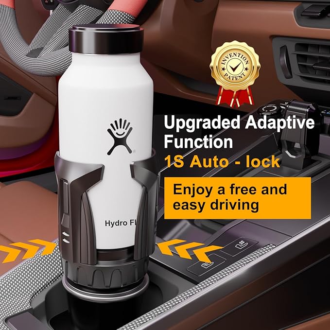 Cup Holder Expander, Automatic Car Cup Holder Expander Holds Large Water Bottles, Compatible with Yeti, Stanley, Owala Tumbler & Mugs, Adjustable Arms & Extendable Base Insert