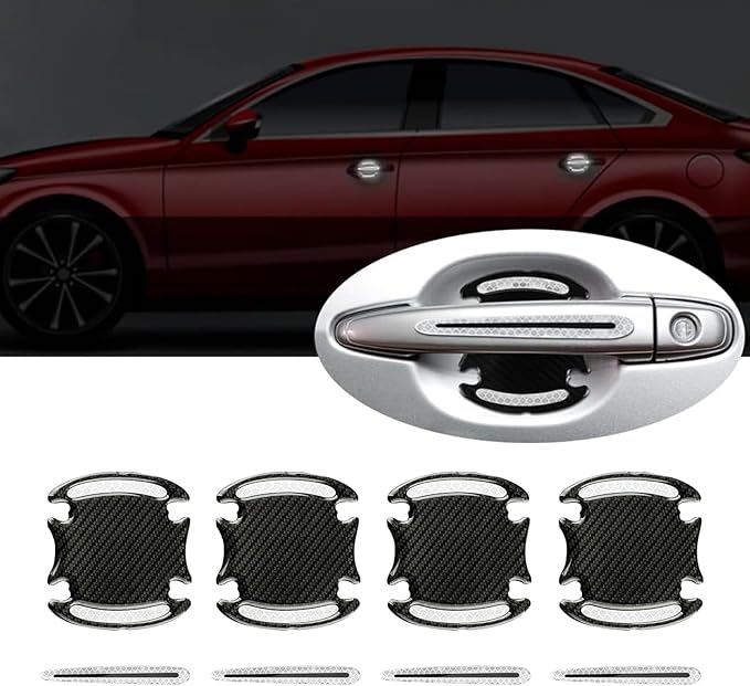ijuicy 4 Set Reflective Car Door Handle Bowl Sticker, Carbon Fiber Car Door Handle Scratch Protector Cover (White)