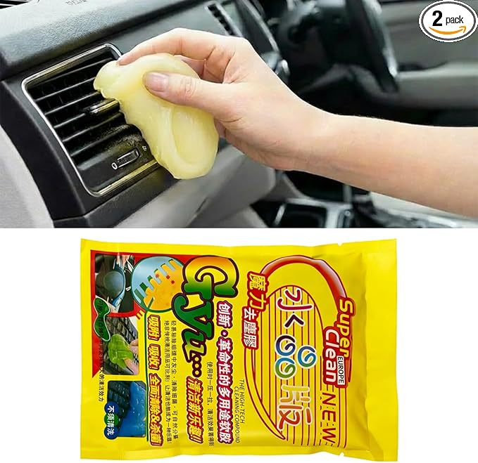 Craedli 2PCS Car Cleaning Gel, Reusable Dust Remover Slime Kit, Car Air Vent Cleaning Putty, Universal Auto Interior Keyboard Jelly Detailing Supplies for Men, Women Present (Yellow)
