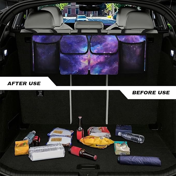 Nebula Galaxy Car Trunk Organizer SUV with 3 Non-slip Strips, Back Hanging Car Storage Organizer with Pockets, Auto Accessories Interior Decoration