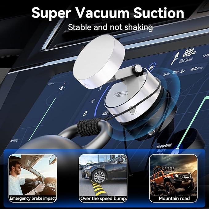 2025 Upgrated Vacuum Suction Magnetic Phone Holder, Retractable Strong Suction Cup Magnetic Hands-Free Car Cellphone Mount Foldable Car Phone Stand for Car/Mirror/Gym(Not Charge Phone)