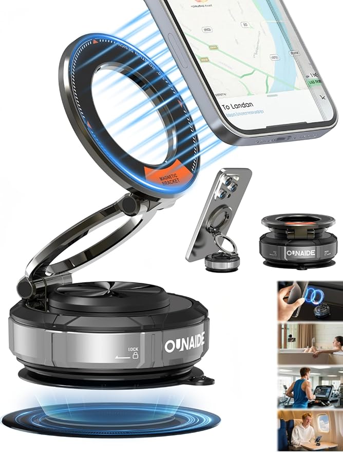 Magnetic Phone Holder for Car Heavy Duty Model 360° Adjustable Zinc Foldable Vacuum Suction Cup Phone Mount for Magsafe Cell Phone Holders for Your Car Accessories for iPhone 17-14,Gifts For Men Women
