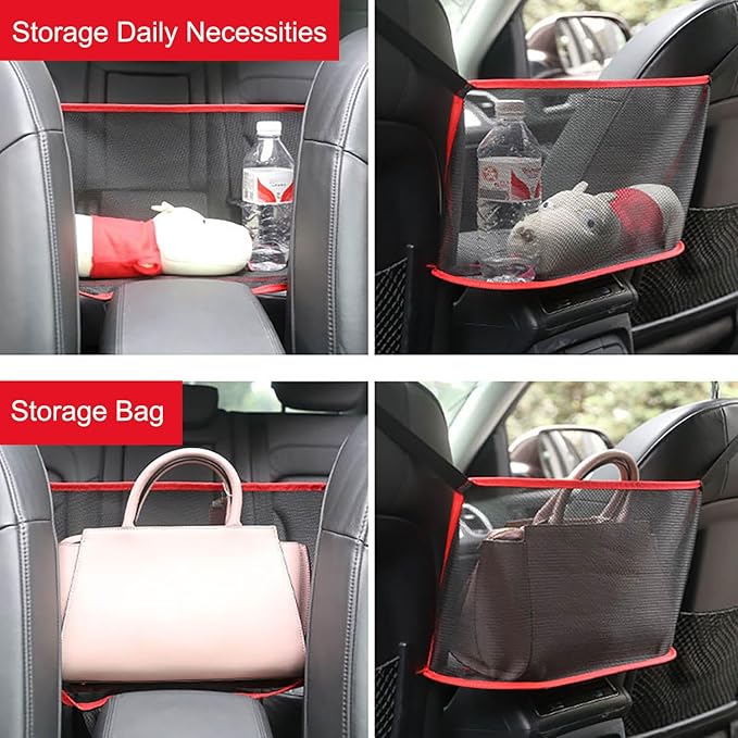 acdiac Universal Car Mesh Storage Bag,Auto Seat Back Mesh Organizer High Elastic Pet Isolation Net,Car Mesh Partition (Red)