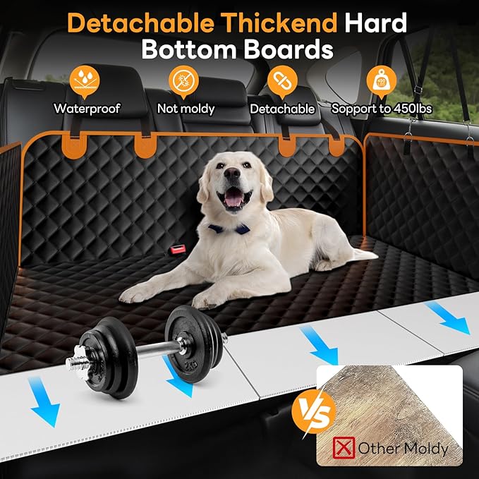 Chioratree Dog Seat Cover for Back Seat - Hard Bottom Car Seat Cover for Dogs Holds 500 lbs,Waterproof Back Seat Extender for Dogs,Scratch-Proof Anti-Slip Dog Hammock for Car SUV Small Truck, BlackOR