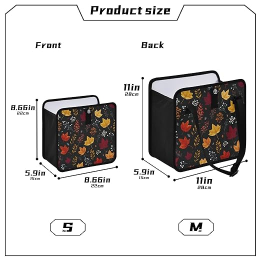Car Trash Can Organizer Bin with Adjustable Strap for Back Front Seat Console Waterproof Leakproof Collapsible Portable 8.66 Inch Autumn Leaf Pattern Black