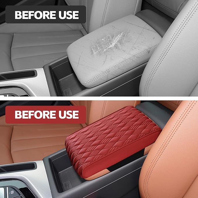 Car Center Console Cover, 12.6"×8.3"×2" Leather Car Armrest Cover, Soft Memory Foam Auto Armrest Cushion Pad, Vehicle Arm Rest Box Protector, Universal Interior Car Accessories (Wine Red)