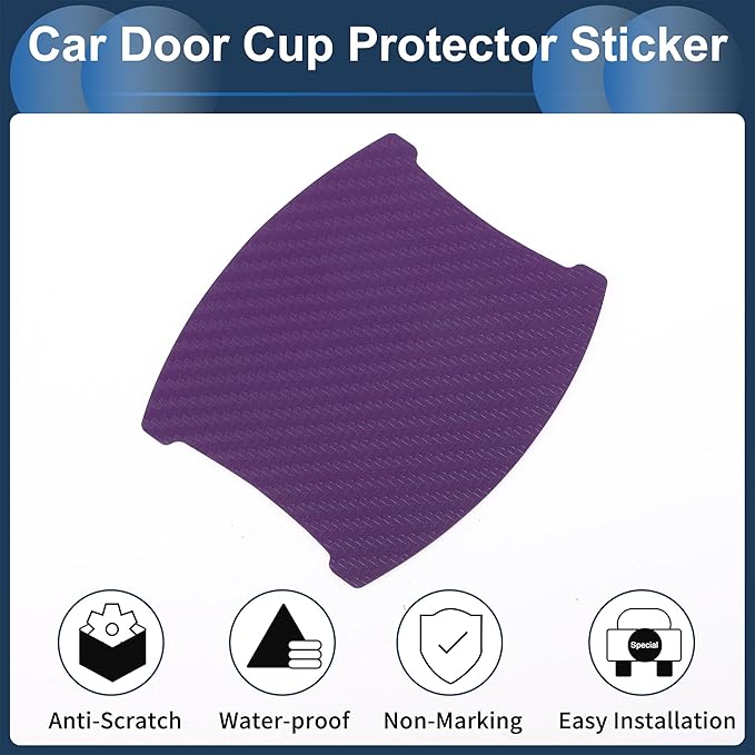 3D Car Door Handle Scratch Protector, 84x94mm Removable Magnetic Car Door Handle Protective Film Purple, 4 Pcs