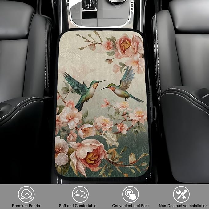 Bulopur Hummingbird Car Console Covers Warmth Arm Rest Cover Car Flannel Easy to Install Protect from Pet Claws Universal Car Interior Accessories Car Arm Rest Cover