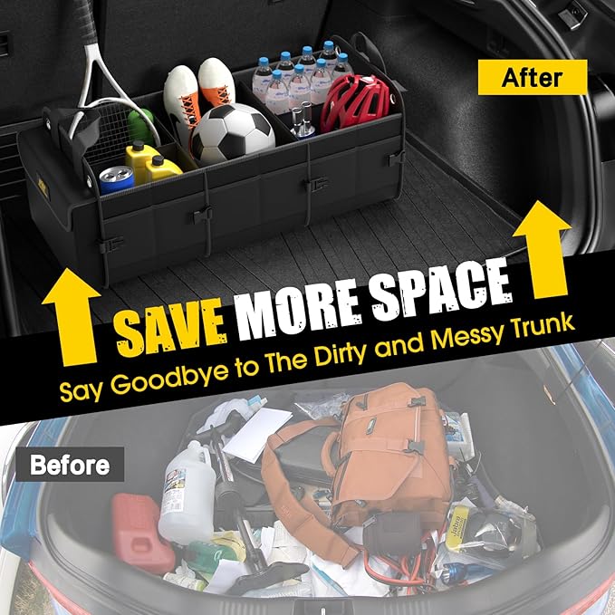 MIKKUPPA Car Trunk Organizer - 100L Large Car Organizer, 1680D Oxford Collapsible Suv Trunk Storage with 2 Adjustable Straps for Auto, Truck, Suv (Black)