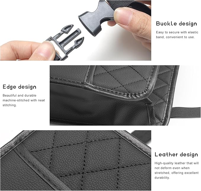 Car Back Seat Organizer, Large Capacity Foldable Car Headrest Hanging Organizer with Storage Pockets, Waterproof Leather Multipurpose Back Seat Storage Bag for Most Vehicles (Black)