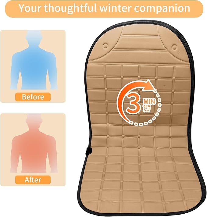 2-Pack Seat Cushion - Comfortable Winter Seat Cushion with Adjustable Buckle for Full Back and Seat (Khaki)