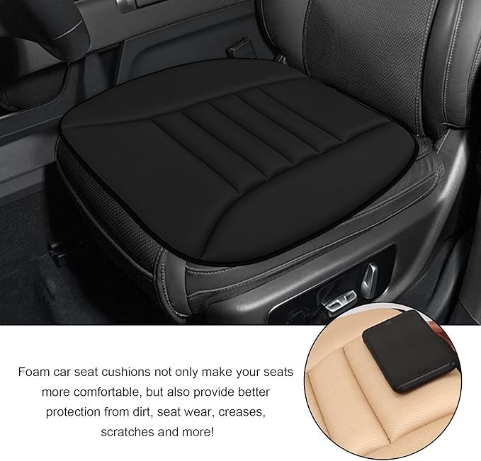 Car Seat Cushion, 1.2" Thick Comfort Memory Foam Auto Seat Pad with Non Slip Bottom, Breathable Driver Seats Pillow Pressure Relief Chair Cushion for Vehicle Office Home (Black)