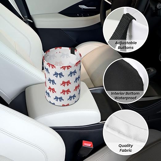 Patriotic Bow Car Trash Can Leak-Proof Waterproof Hanging Trash Bin Collapsible Garbage Can for Car Accessories Travelling Camping