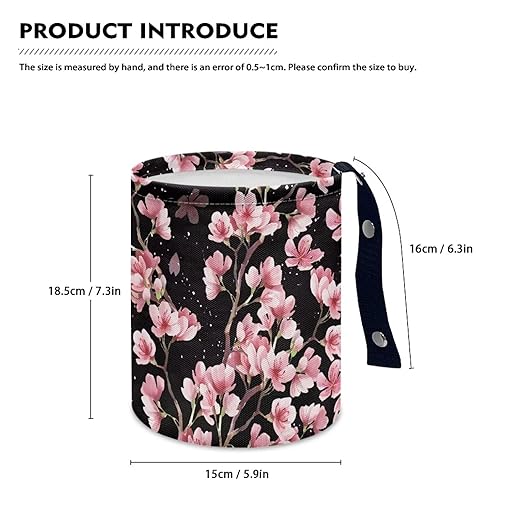 Brosoneto Cute Cherry Blossom Car Trash Can Reusable Foldable Hanging Portable Dustbin Bin for Back Seat, Front Console, Floor, or Hanging Headrest Waste Basket