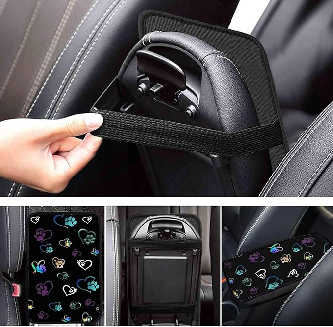 Dreaweet Heart Paw Auto Center Console Armrest Covers for Women Men Dog Paw Heart Arm Rest Cushion Cover Non Slip Arm Rest Pad Universal Car Interior Accessories