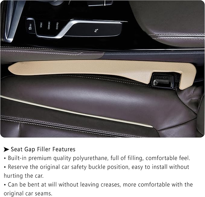 Junecarp Car Seat Gap Filler 2 Pack,Flexible Car Gap Filler Organizer to Impede Items from Dropping,Essential Interior Car Accessories Seat Gap Plug Perfectly Fits Car Gap (Beige)