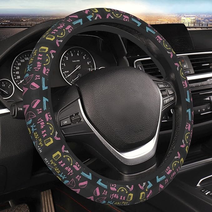 Math Mathematician Pi Day Car Steering Wheel Cover, 15 Inch Steering Wheel Cover Stylish Decor for Most Cars