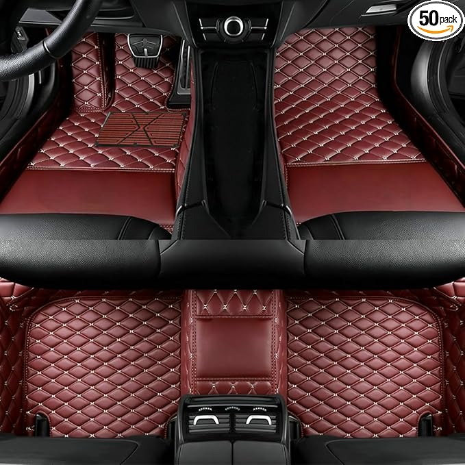 Custom Personalized Floor Mats for Cars，Luxury Full Coverage All Car Floor Mats，Anti-Slip Leather Car Mat Set ，Custom Floor Mats for 99% of Cars, Trucks & SUVs. (Wine red)