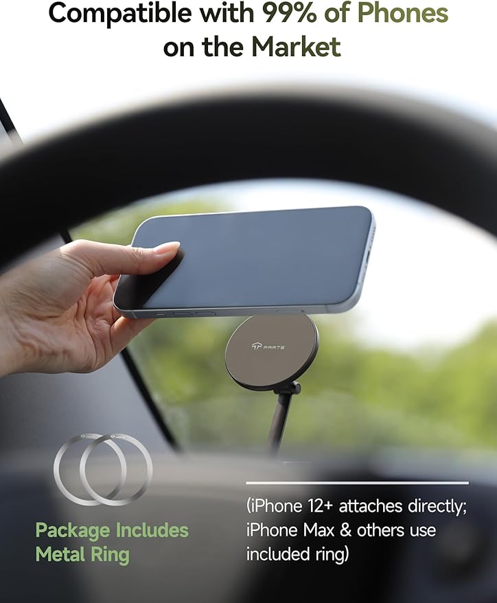 TPARTS Vacuum Suction Magnetic Phone Holder for Tesla Model Y/3/X/S, Upgraded Suction Cup Car Mount with 360°Rotation and Retractable Phone Holder