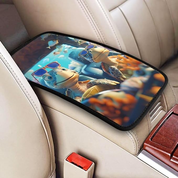Car Center Console Cushion Cute Sea Turtle Armrest Interior Accessories Funny Underwater Sea Turtle Anti-Scratch Armrest Lid Protector Pad Armrest Cushion