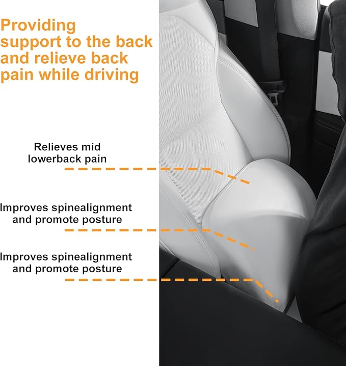 Arcoche Memory Foam Lumbar Support Pillow for Tesla Model 3 Model Y Model S/X Cybertruck Model 3 Hidden Model Y Juniper Accessories - Mid/Lower Back Support Cushion for Car Seat (White)