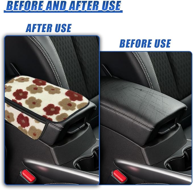 Car Center Console Cover, Soft Fluffy Car Armrest Seat Box Cushion Pad with 2 Storage Bags, Universal Vehicle Interior Protector Accessories for Most Sedans, SUVs, Trucks (Red)