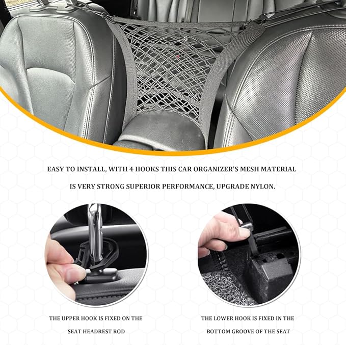 3-Layer Car Mesh Organizer, Car Purse Holder Between Seats, Elastic Tissue Purse Holder Driver Storage Netting Pouch, Auto Interior Accessories Barrier of Backseat Pet Kids for SUV Truck Van