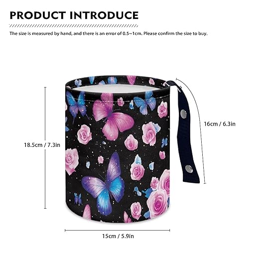 Brosoneto Butterfly Rose Car Trash Can, Waterproof Camping Trash Can, Car Interior Accessory for Back Seat, Front Console, Floor, or Hanging Headrest Waste Basket