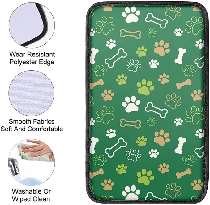 Dreaweet Cute Dog Paw Print Center Console Armrest Pad Cover Green Car Arm Rest Cover Pad Universal Middle Console Covers for Cars SUV Truck Sedan